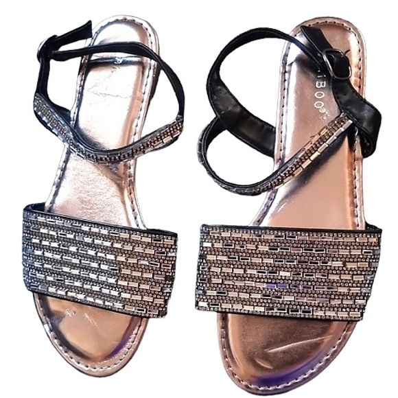 Women's  Rinstone Charcoal Slide Sandals - Picture 4 of 5